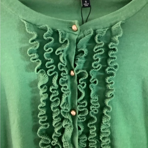 Talbots Green Ruffle Cardigan - Picture 2 of 6
